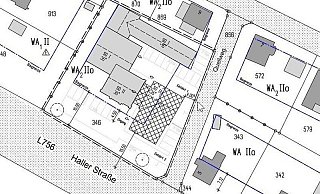 Der Anbau soll direkt vor dem bisherigen Haupteingang der Steinhägerquelle entstehen. Allerdings überschreitet er die Bebauungsgrenzen deutlich. - Architekturbüro Anke Nollkämper
