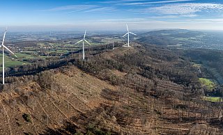 HK-Drohnenfotograf Ulrich Fälker hat mit Hilfe von KI modelliert, wie Windräfer auf dem Kamm des Teuto aussehen könnten. Aber auch diese Variante, den er in die Debatte bringt, ist sehr umstritten. - Ulrich Fälker