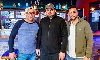 Carmine Marciano (v. l.), Can Hasankale und Oliver Fontenla planen ein Doppel-Event auf der Sünne Peider und im Scala in Versmold. - Andre Schneider