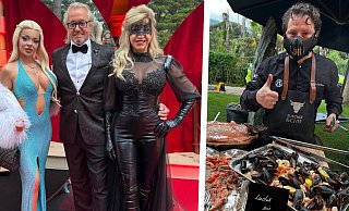 Carmen und Robert Geiss begrüßen Rapperin Katja Krasavice auf der Party, während Koch Denis Mann aus Steinhagen für die kulinarischen Höhepunkte bei "Sixty Shades of Carmen" sorgt. - GeissTV GmbH/Denis Mann