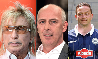 Bert Wollerheim (v.l.), Mario Basler und Christian Müller sind nur drei von 20 Prominenten, die am 5. August nach Versmold kommen. - DPA (2), Wolfgang Rudolf