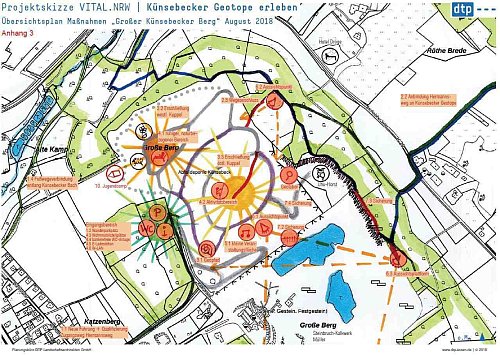 Mit der Aussicht auf Fördergelder hat ein Essener Planungsbüro eine Eventfläche skizziert. Von den Ideen für ein ruhiges Wandergebiet, welche die Künsebecker fünf Jahre zuvor in Workshops erarbeitet hatten, fehlt fast jede Spur. - © Planungsbüro DTP