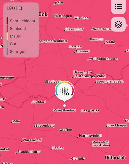 Seit Tagen ist die Luftqualität in Versmold und im gesamten Altkreis Halle schlecht. Nicht zum ersten Mal in diesem Winter. - © Screenshot Wetter-App/Tasja Klusmeyer