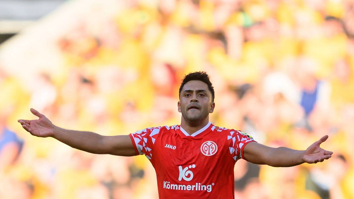 Nadiem Amiri (1. FSV Mainz 05) jubelt nach seinem Tor zum 0:1. | © Robert Michael/dpa