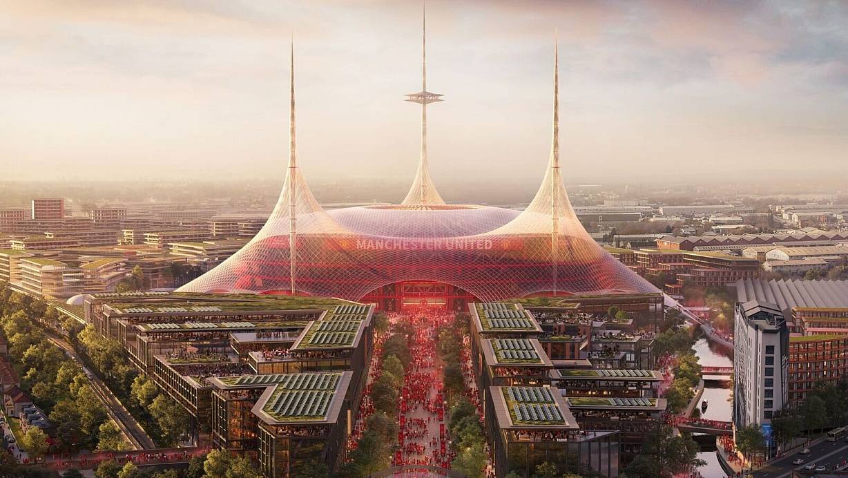 So könnte das neue Stadion von Manchester United aussehen. Noch ist die Entscheidung nicht endgültig. | © Foster + Partners/PA Media/dpa