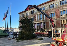Weihnachtsbaum vor dem Abgeordnetenhaus aufgestellt - Stefan Kruse/-/dpa Weihnachtsbaum vor dem Abgeordnetenhaus aufgestellt - Stefan Kruse/-/dpa