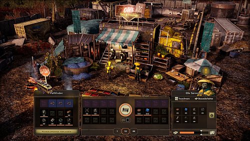 Markt im Ödland: Hier gibt es wertvolle Ressourcen zu handeln. - © Assemble Entertainment/Gentlymad Studios/dpa-tmn