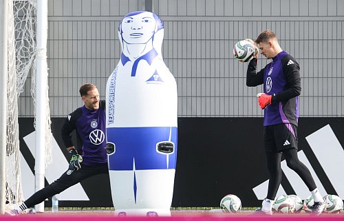 Konkurrenten als Ter-Stegen-Platzhalter: Hoffenheims Oliver Baumann (l) und Stuttgarts Torwart Alexander Nübel. - © Daniel Löb/dpa
