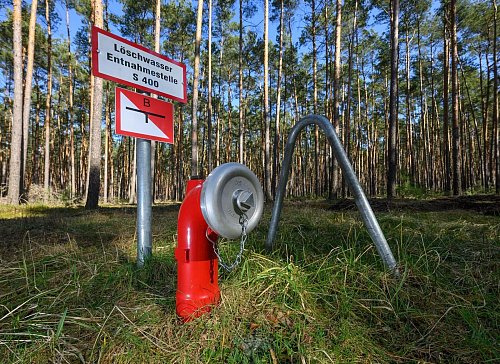 In manchen Wäldern gibt es direkt vor Ort Löschwasser-Entnahmestellen. - © Patrick Pleul/dpa