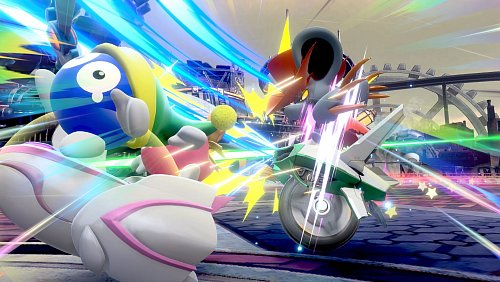Kein Rennspiel ohne Crashs: Auch in «Kirby Air Riders» scheppert es teils gewaltig. - © Nintendo/dpa-tmn