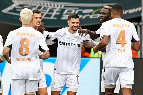 Leverkusens Angreifer Martin Terrier bejubelt sein erstes Bundesligator. - © Uwe Anspach/dpa