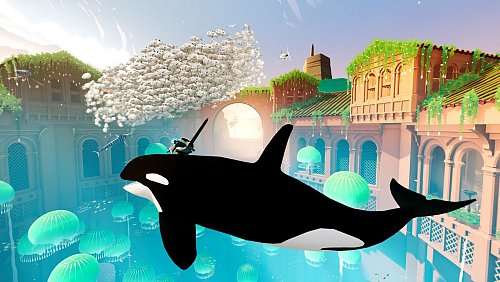 Auf einem Orca durch die Lüfte reiten? In der Welt von «Sword of the Sea» ganz normal. - © Giant Squid Studios/dpa-tmn