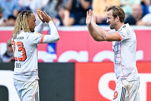 Neben Kane jubeln auch Spieler wie Außenverteidiger Boey. - © Uwe Anspach/dpa