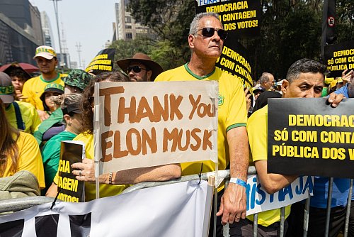 Manche Demonstranten sind voll des Dankes für Tech-Milliardär Musk, der selbst Positionen der politischen Rechten vertritt. - © Allison Sales/dpa