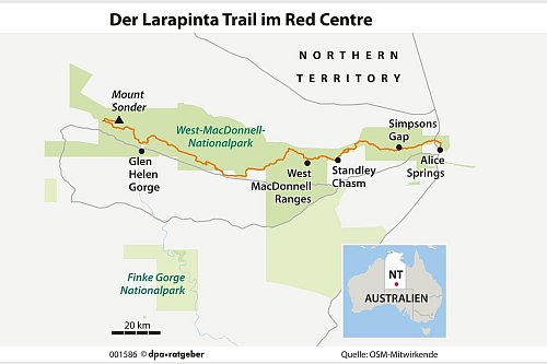 Wer die Quintessenz des Outbacks erleben will, wandert den Larapinta Trail. Pilgerreise ins rote Zentrum. - © dpa-infografik GmbH/dpa-tmn