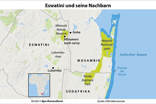 Wandern in Schluchten und Schnorcheln im Ozean lassen sich im Drei-Länder-Eck von Eswatini, Mosambik und Südafrika kombinieren. - © dpa-infografik GmbH/dpa-tmn