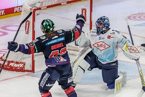 Korbinian Geibel steuerte das 2:0 zum Sieg der Eisbären Berlin gegen Dresden bei. - © Andreas Gora/dpa