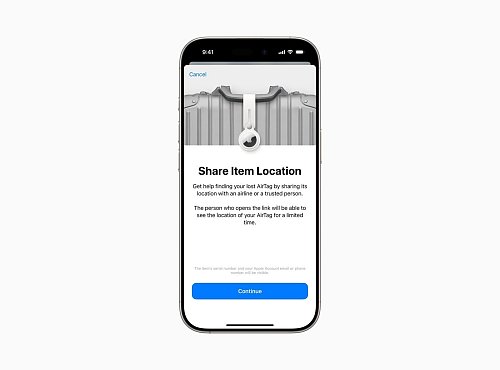 Mit der neuen Funktion «Objektstandort teilen» von Apple soll man den Standort eines AirTags sicher mit Dritten, wie beispielsweise Fluggesellschaften, teilen können. - © Apple Inc./dpa-tmn