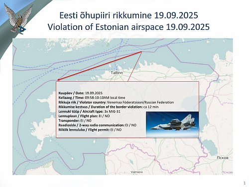 Diese Karte dokumentiert estnischen Angaben zufolge den Ablauf der Luftraumverletzung. - © Rasmus Jürilo/Estnisches Verteidigungsministerium/dpa