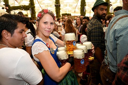 Die Bedienungen auf der Wiesn haben es nicht leicht (Archivbild). - © Felix Hörhager/dpa