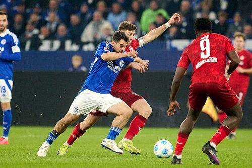 Die Zuschauer auf Schalke sahen viele packende Zweikämpfe zwischen Schalke und Kaiserslautern. - © Bernd Thissen/dpa