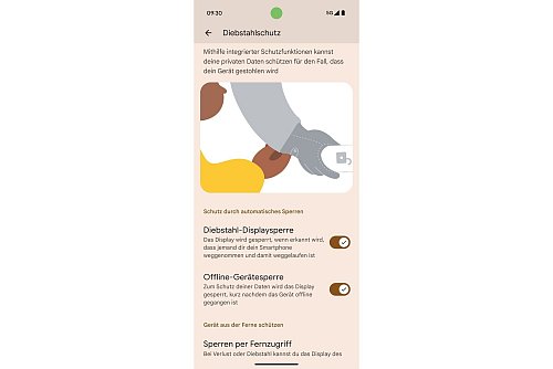 Diebstahlschutz: Android 15 sperrt das Smartphone automatisch, wenn es entrissen wird oder bei Diebstahl durch Fernsperre. - © Google/dpa-tmn