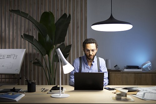 Konzentriert arbeiten: Lampen mit kühler Lichtfarbe fördern die Produktivität und schonen die Augen. - © licht.de/Signify/dpa-tmn