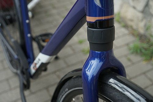 «Koga Feathershock»: So nennt der Hersteller seine hauseigene Vorderradgabeldämpfung, die in etwa 30 bis 40 Millimetern Federweg entsprechen soll. - © Stefan Weißenborn/dpa-tmn