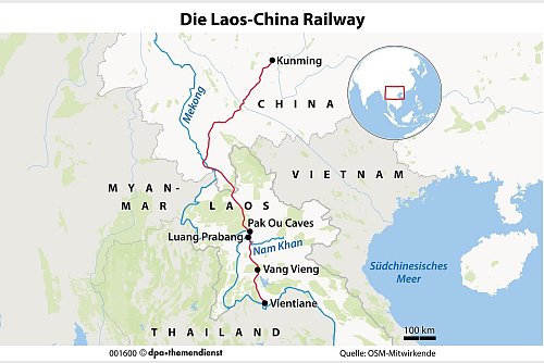 Laos liegt zwischen Thailand (l) und Vietnam (r). Die Laos-China Railway verbindet das Land mit dem großen Nachbarn China im Norden. - © dpa-infografik GmbH/dpa-tmn