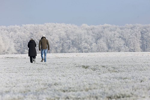 Ab Sonntagnachmittag sollen Niederschläge aufkommen. Vorher zog es manche Spaziergänger noch nach draußen - wie hier bei Sonnenschein auf der Schwäbischen Alb. - © Thomas Warnack/dpa