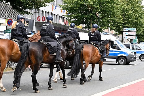 Reiterstaffeln sicherten den Demonstrationszug und die Gegendemonstrationen ab. - © Roberto Pfeil/dpa
