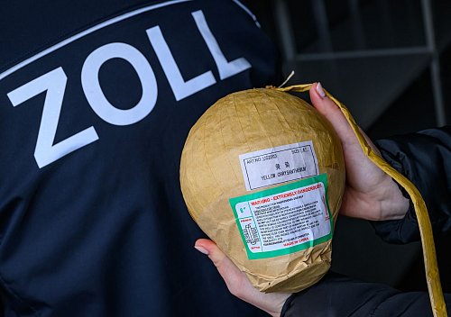 Eine beschlagnahmte Kugelbombe. (Archivfoto) - © Patrick Pleul/dpa