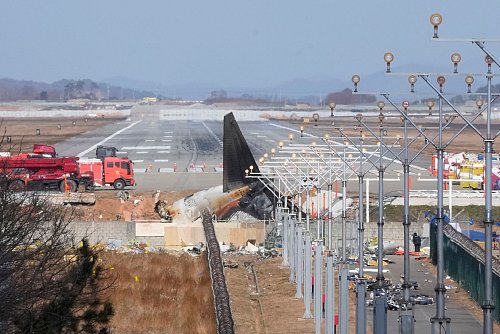 Flug 7C2216 meldete vor der Bruchlandung einen Vogelschlag. - © Ahn Young-joon/AP/dpa