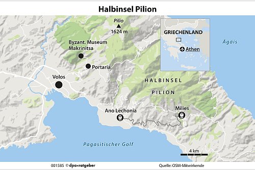 Halb Mensch, halb Pferd: In den Bergen des Pilion sollen einst die Zentauren gelebt haben. Heute zieht es Ruhe Liebende dorthin, wo die Geschichte lebt, die Natur üppig ist und das Essen bodenständig. - © dpa-infografik GmbH/dpa-tmn