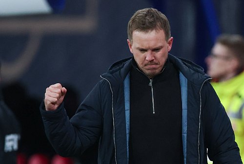 Julian Nagelsmann jubelt über einen Treffer. - © Jan Woitas/dpa