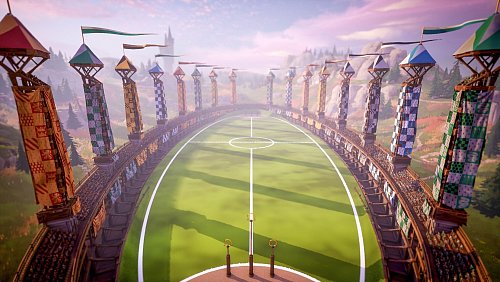 Ovale Angelegenheit mit Türmen: Die Quidditch-Arena. - © Warner Bros./dpa-tmn
