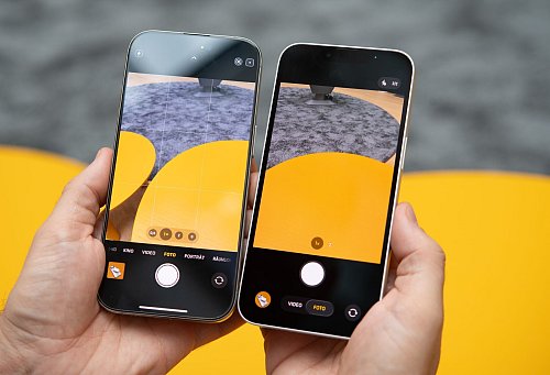 Weniger los auf dem Bildschirm: Was man nicht braucht, zeigt iOS 26 (rechts) gar nicht an: Viele Optionen der Kamera kommen nur bei Bedarf in den Blick oder müssen - zum Beispiel bei weniger häufig genutzten Foto-Einstellungen - mit einem Druck ausgewählt werden. - © Nico Tapia/dpa-tmn