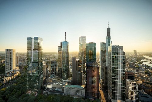 Die Commerzbank mietet den neuen links hervorgehobenen Central Business Tower (Handout) - © rendertaxi GmbH/Helaba/Commerzbank /dpa