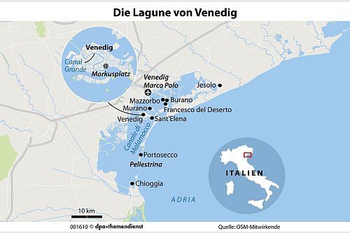 Wer die Lagune von Venedig auf dem Wasserweg erkundet, umschifft die typischen Besuchermassen. - © dpa-infografik GmbH/dpa-tmn