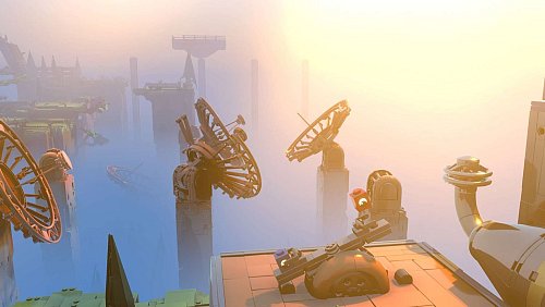 Gemeinsam erkunden die beiden Spielsteine die Klötzchenwelt und lösen zusammen Umgebungsrätsel, um weiterzukommen. - © Light Brick Studio/Annapurna Interactive/dpa-tmn