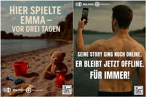 In Duisburg wird seit langem vor dem Baden im Rhein gewarnt - hier eine aktuelle Kampagne - © Polizei Duisburg/dpa