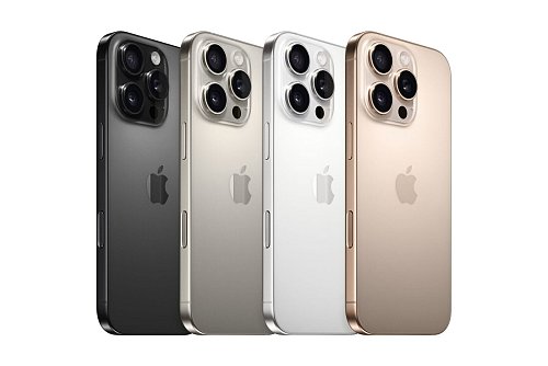 Die Farbtöne des neuen iPhone 16 Pro heißen Titan Schwarz, Titan Natur, Titan Weiß und Titan Wüstensand. - © Apple/dpa-tmn