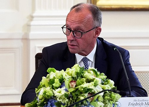Merz sprach sich für eine schnelle Waffenruhe aus. - © Alex Brandon/AP/dpa