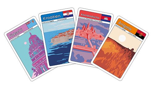 Ein Geografie-Quiz, in dem es um mehr als Geografie geht, etwa Fragen wie: Wo gibt es viele Vulkane? Aus welchen Ländern kamen die Passagiere der Titanic? - © Asmodee/dpa-tmn