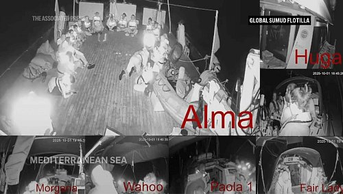 Israels Kriegsmarine hat Teile der Gaza-Flottille gestoppt, bevor sie mit ihren Hilfsgütern den umkämpften Gazastreifen erreichen konnte. - © -/Global Sumud Flottilla/AP/dpa