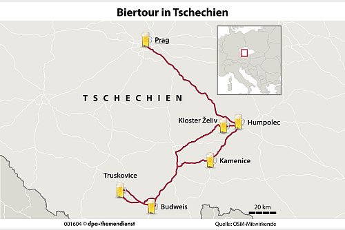 In Tschechien gibt es viele Biermarken zu entdecken - zum Beispiel an diesen Orten. - © dpa-infografik GmbH/dpa-tmn