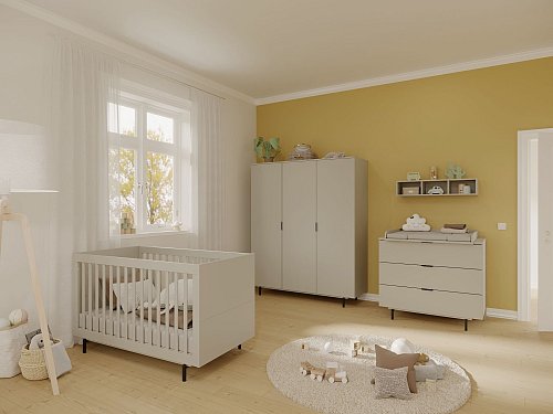 Derzeit angesagt für Kinderzimmer: mitwachsende Möbelstücke. Dieses Babybett von Germania lässt sich etwa zum Kinderbett und -sofa umbauen. - © Germania/VDM/dpa-tmn