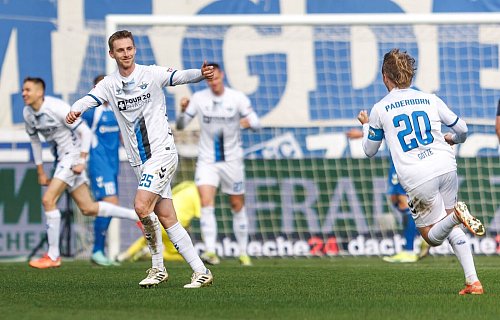 Paderborn jubelt über das 1:0. - © Andreas Gora/dpa
