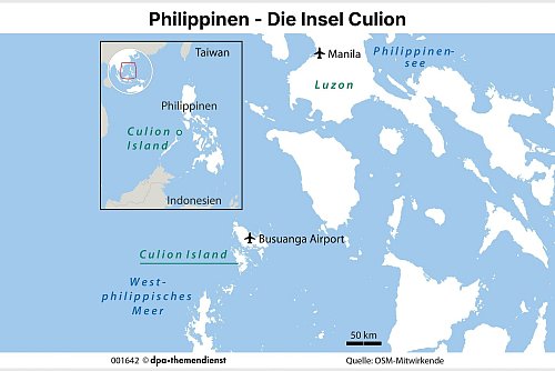 Einsame Strände, Wasserfälle, Fischerdörfer, Mangroven: Die Philippinen-Insel ist ein Traum, aber touristisch bislang irrelevant. - © dpa-infografik/dpa-tmn
