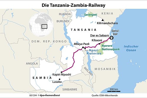 Die Tanzania-Zambia-Railway zählt zu den bekanntesten Eisenbahnen in Afrika. Eine 48-Stunden-Zugfahrt vom Indischen Ozean bis in den Copperbelt Afrikas. - © dpa-infografik GmbH/dpa-tmn